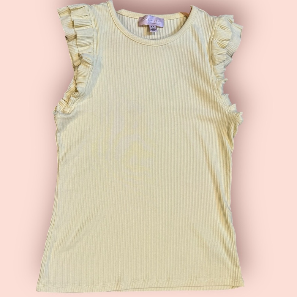 Philosophy Ruffle Sleeve Yellow Ribbed Knit Top